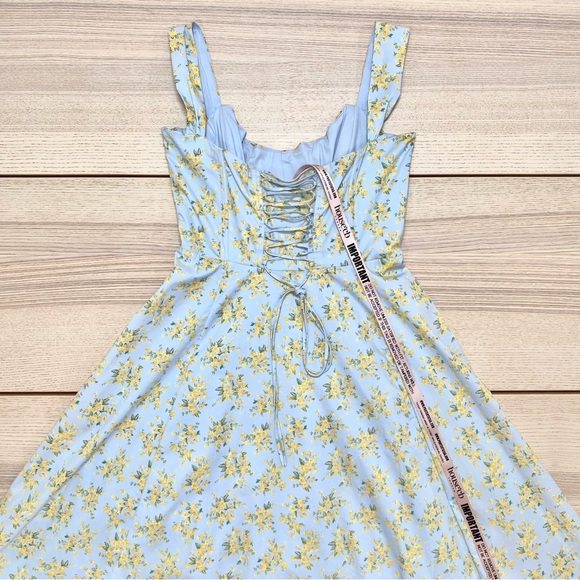 House of CB Saira Floral Lace-Up Corset Cocktail Dress in soft blue | Size M - Picture 5 of 12